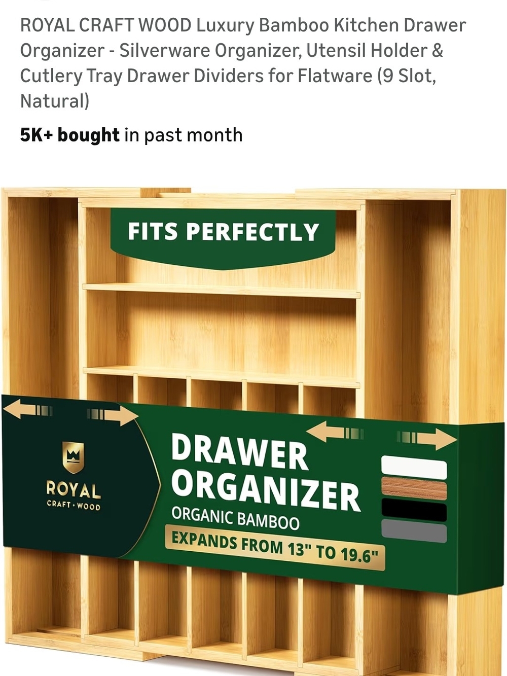 Bamboo Drawer Organizer - Natural Bamboo